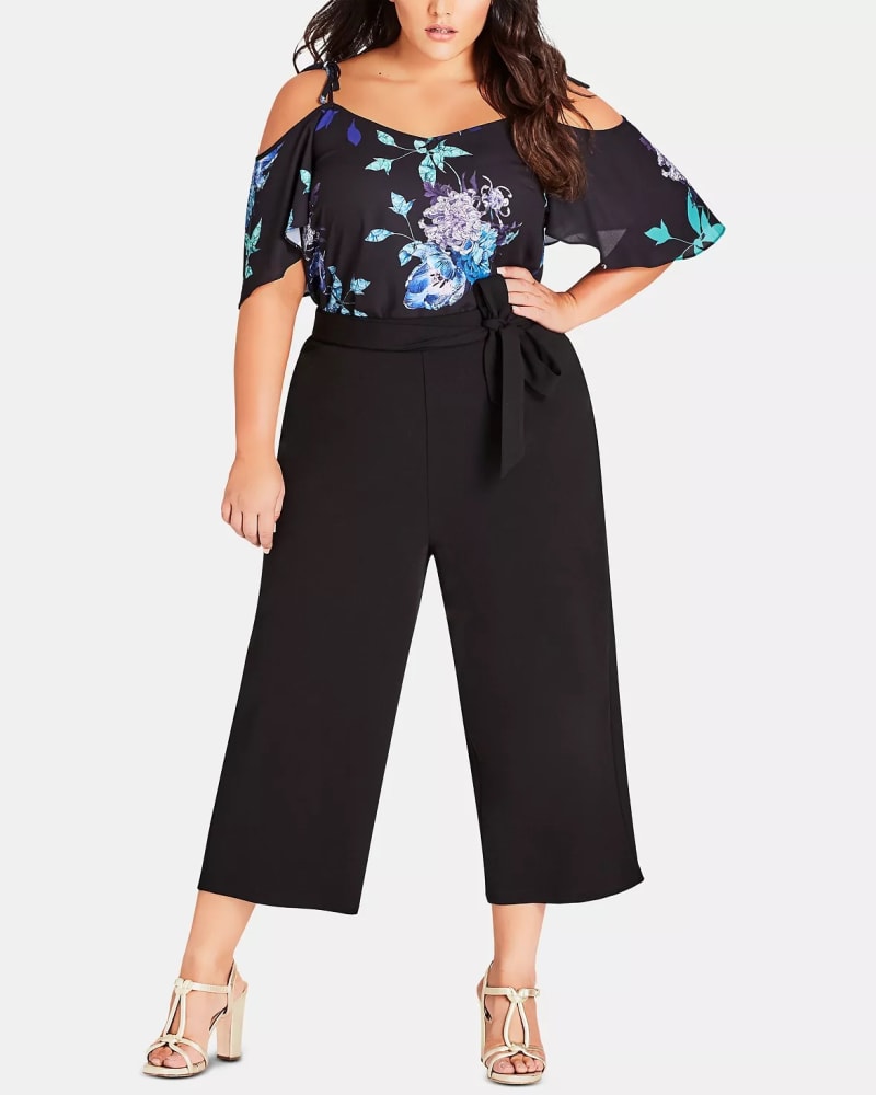 Front of a model wearing a size 22W City Chic Women's Trendy Cropped Wide Leg Pants Black 22W in Black by City Chic. | dia_product_style_image_id:306919